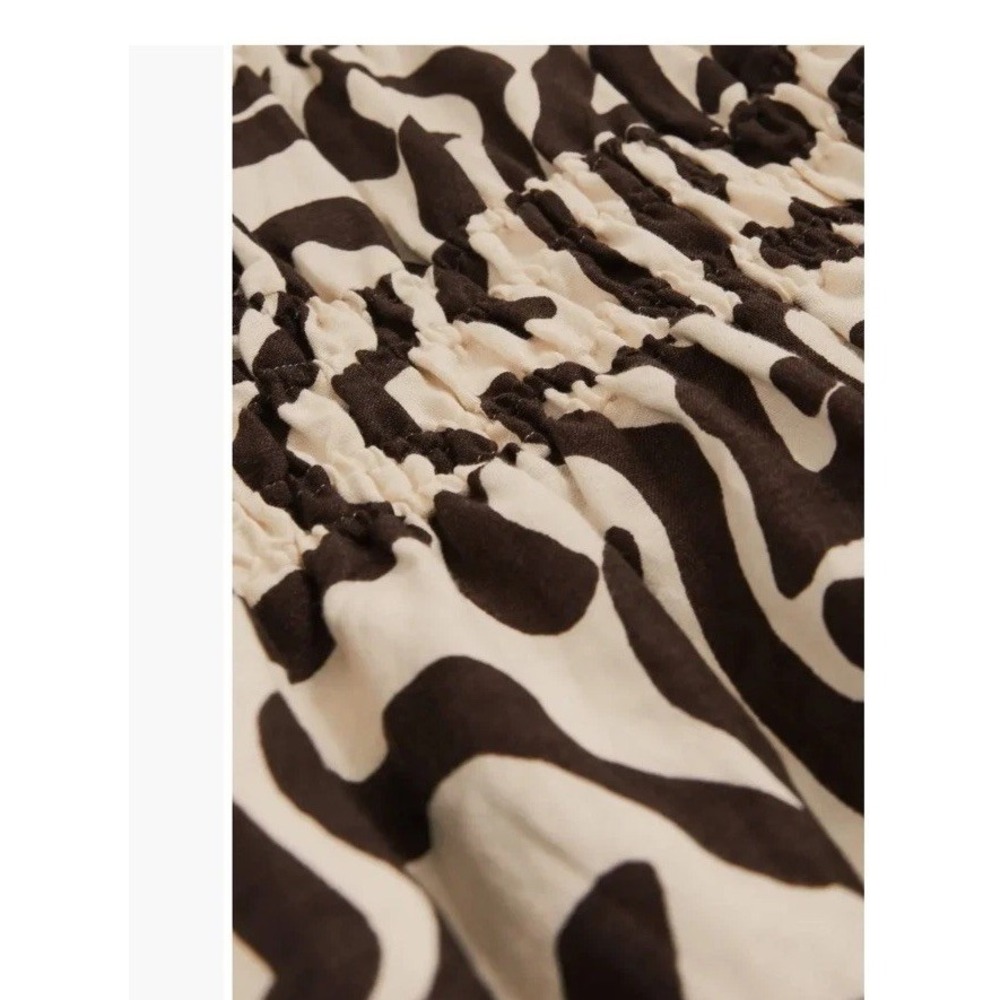 Reiss Akari Printed Midi Dress Ivory Brown Linen Size US 2 Sleeveless Pockets - Picture 4 of 11